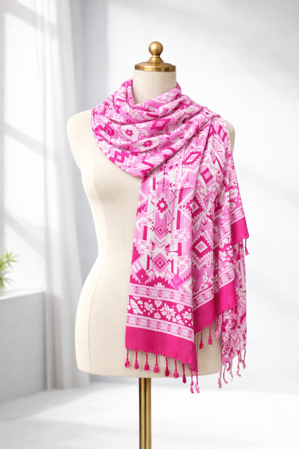 Geometric Pattern Lightweight Satin Scarf for Women | Soft Stylish Fashion Wrap