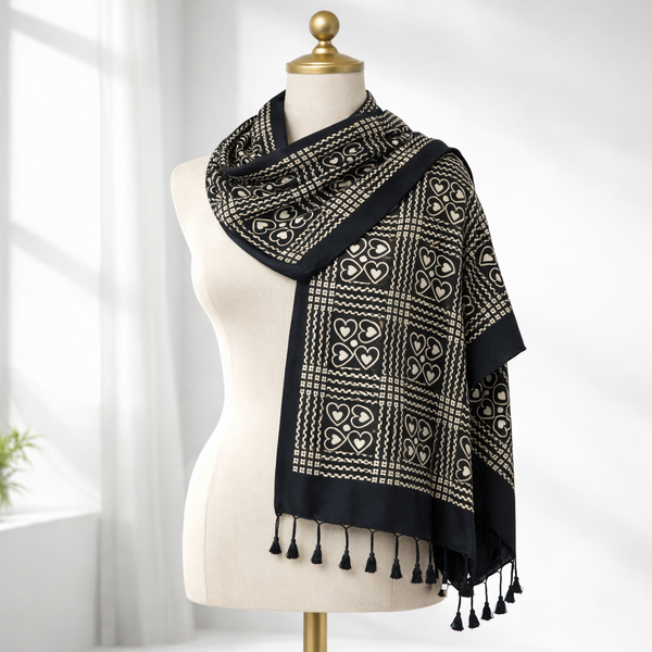 Premium Heart Checkered Pattern Satin Scarf for Women | Soft Lightweight Fashion Wrap