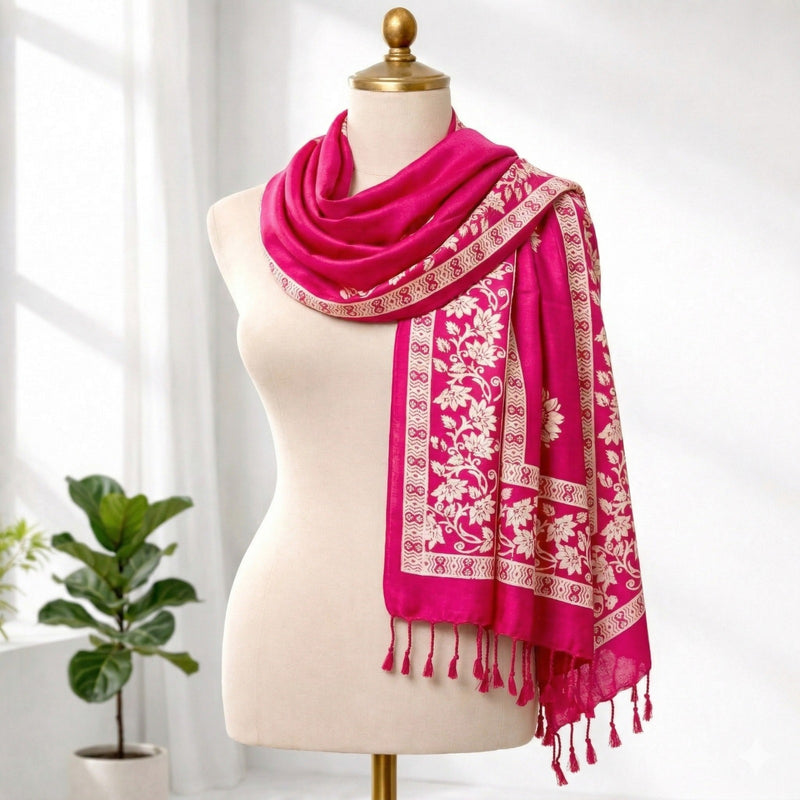 Premium Ethnic Floral Border Scarf for Women | Soft Elegant Designer Wrap