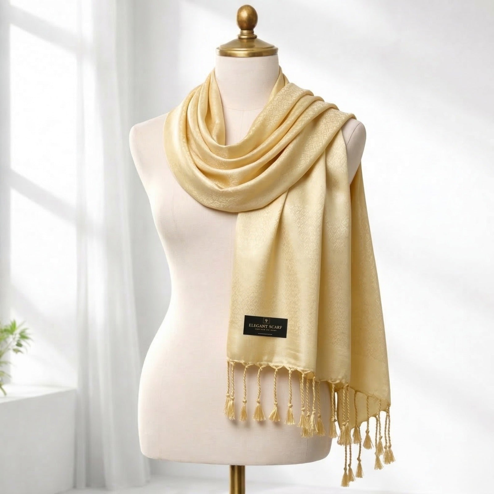 Luxury Solid Satin Silk Scarf for Women | Elegant Soft Designer Stole with Tassels