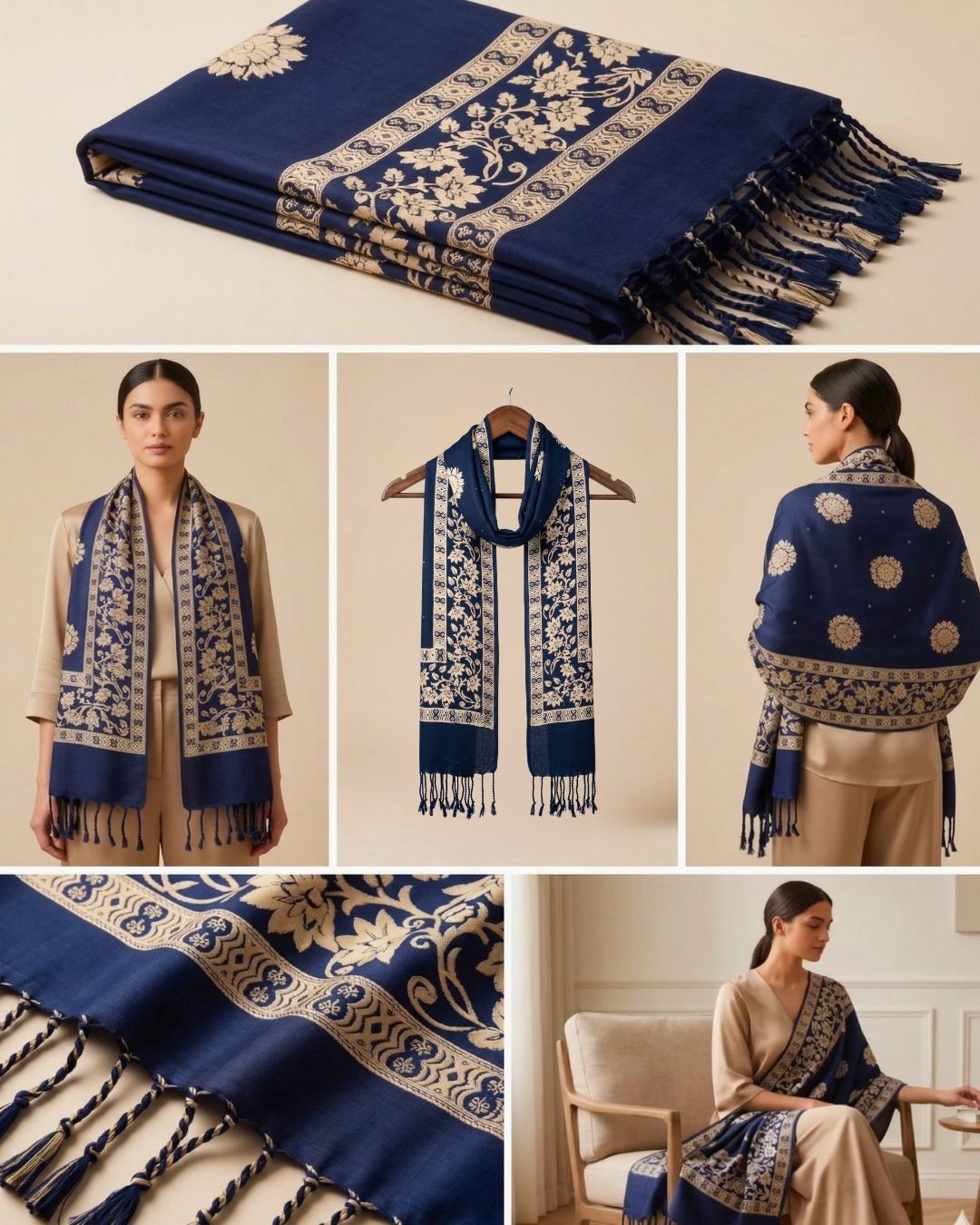 Premium Ethnic Floral Border Scarf for Women | Soft Elegant Designer Wrap