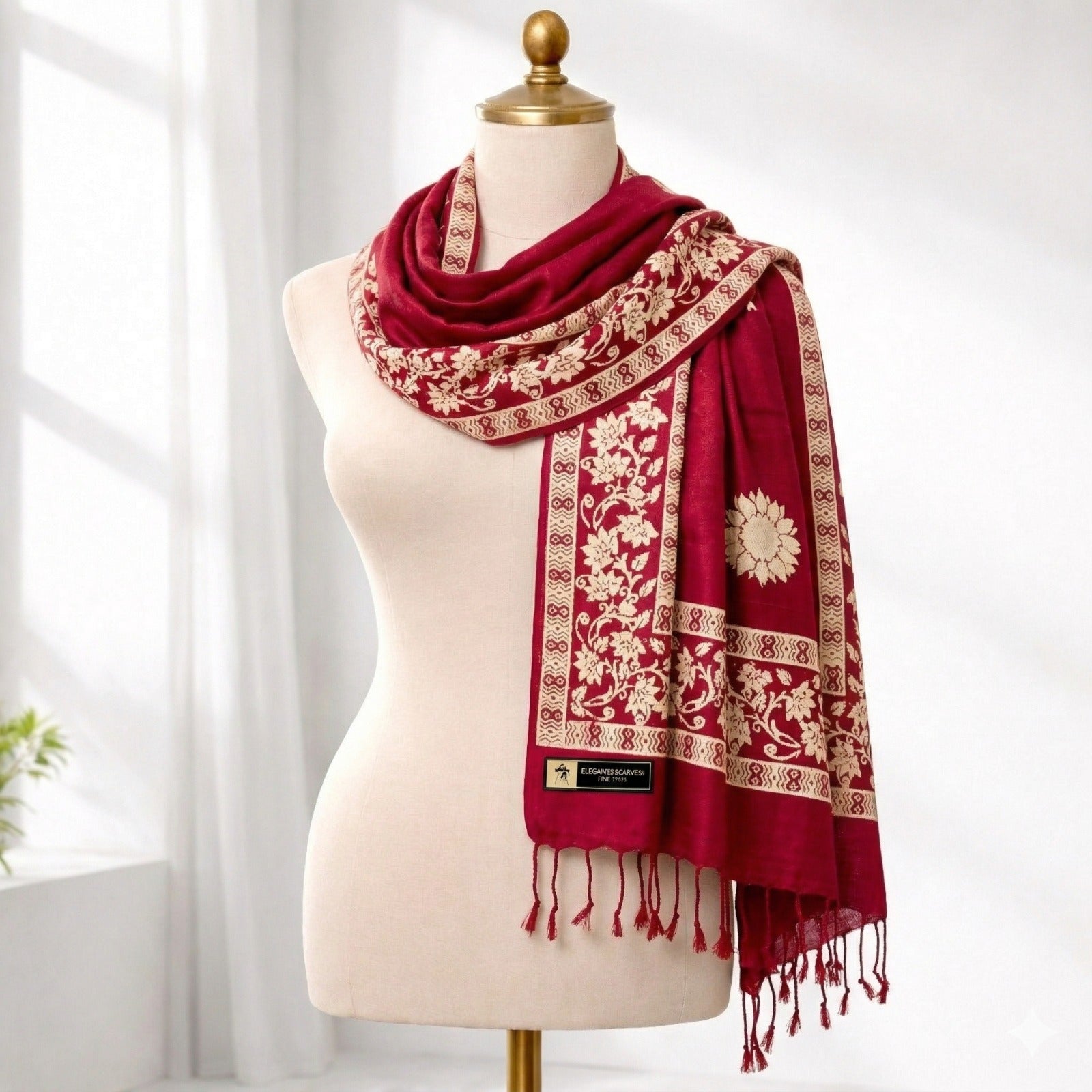 Premium Ethnic Floral Border Scarf for Women | Soft Elegant Designer Wrap