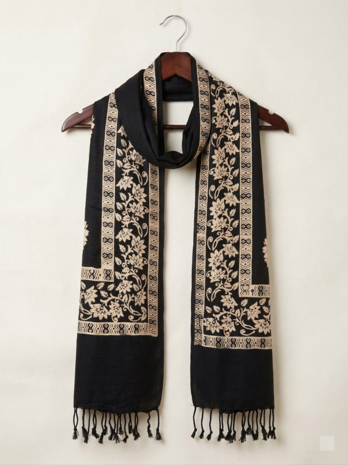 Premium Ethnic Floral Border Scarf for Women | Soft Elegant Designer Wrap