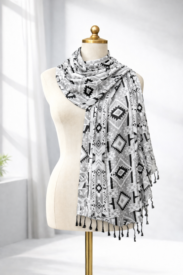 Geometric Pattern Lightweight Satin Scarf for Women | Soft Stylish Fashion Wrap