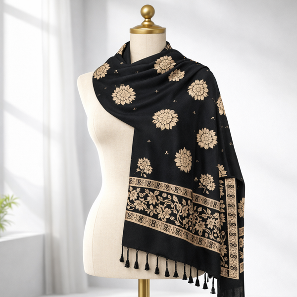 Premium Floral Border Satin Scarf for Women | Soft Lightweight Elegant Fashion Wrap