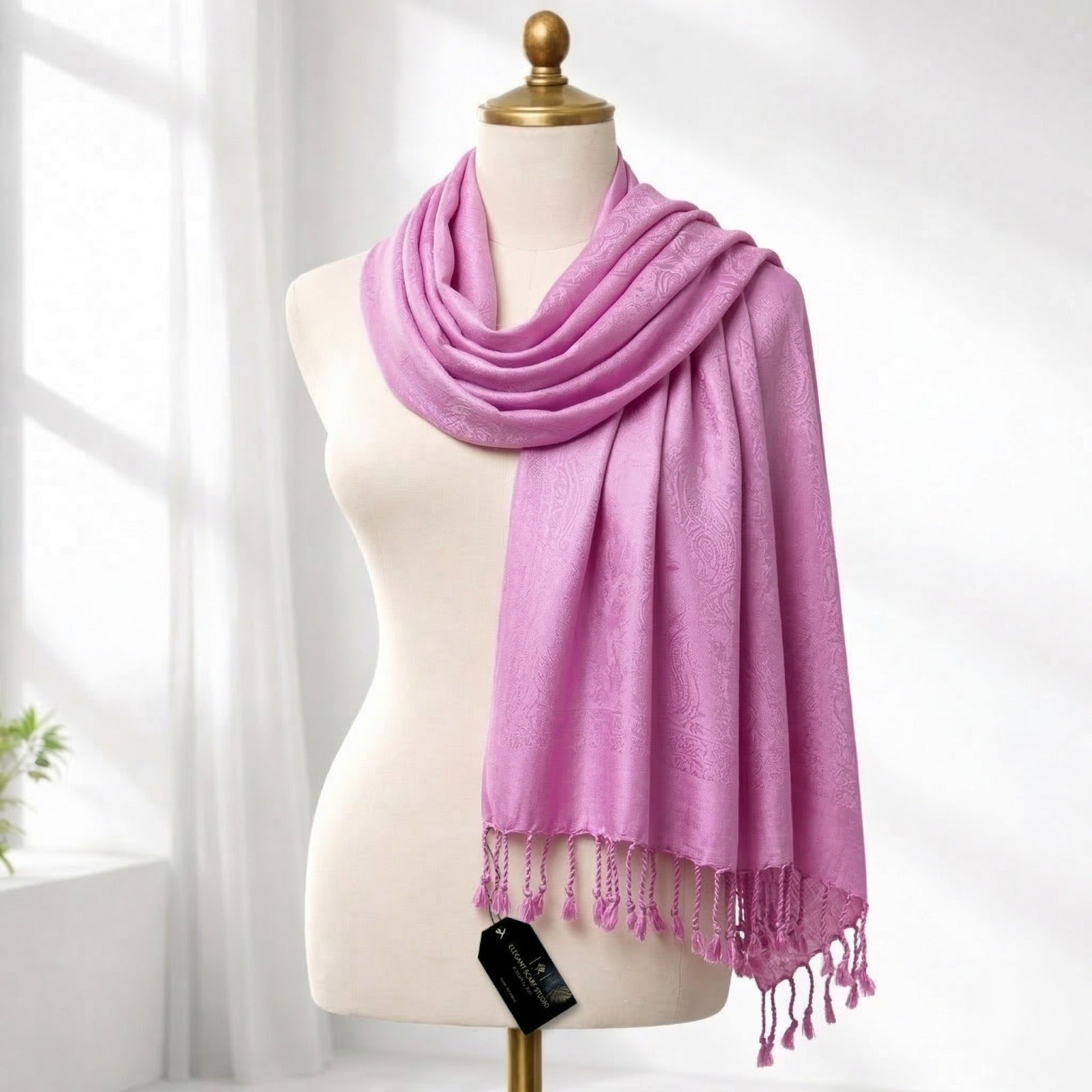 Luxury Solid Satin Silk Scarf for Women | Elegant Soft Designer Stole with Tassels
