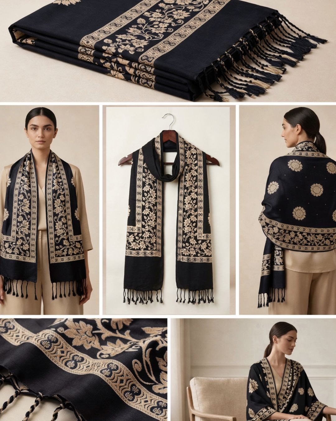 Premium Ethnic Floral Border Scarf for Women | Soft Elegant Designer Wrap