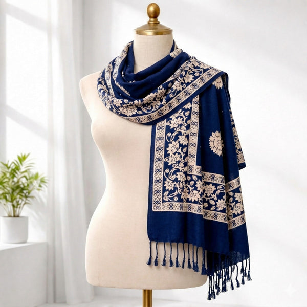 Premium Ethnic Floral Border Scarf for Women | Soft Elegant Designer Wrap