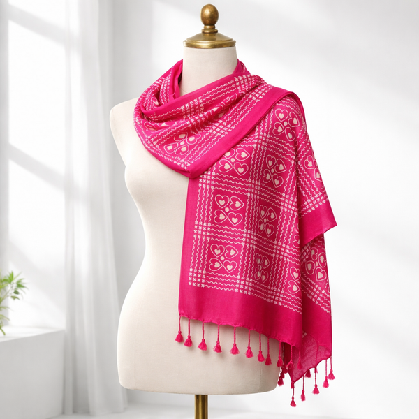 Premium Heart Checkered Pattern Satin Scarf for Women | Soft Lightweight Fashion Wrap