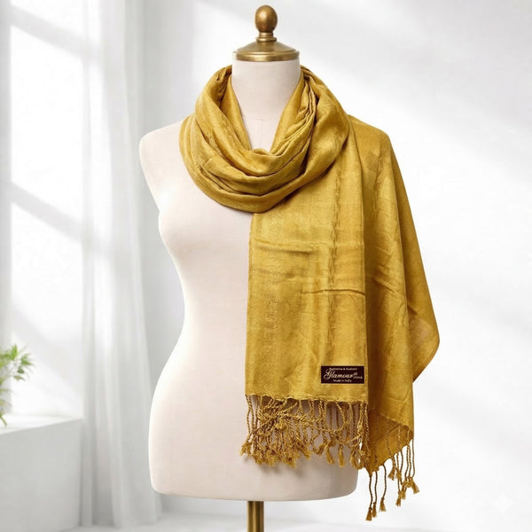 Luxury Solid Satin Silk Scarf for Women | Elegant Soft Designer Stole with Tassels