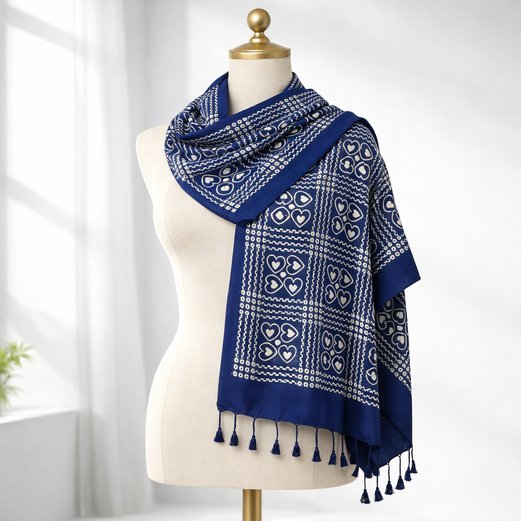 Premium Heart Checkered Pattern Satin Scarf for Women | Soft Lightweight Fashion Wrap