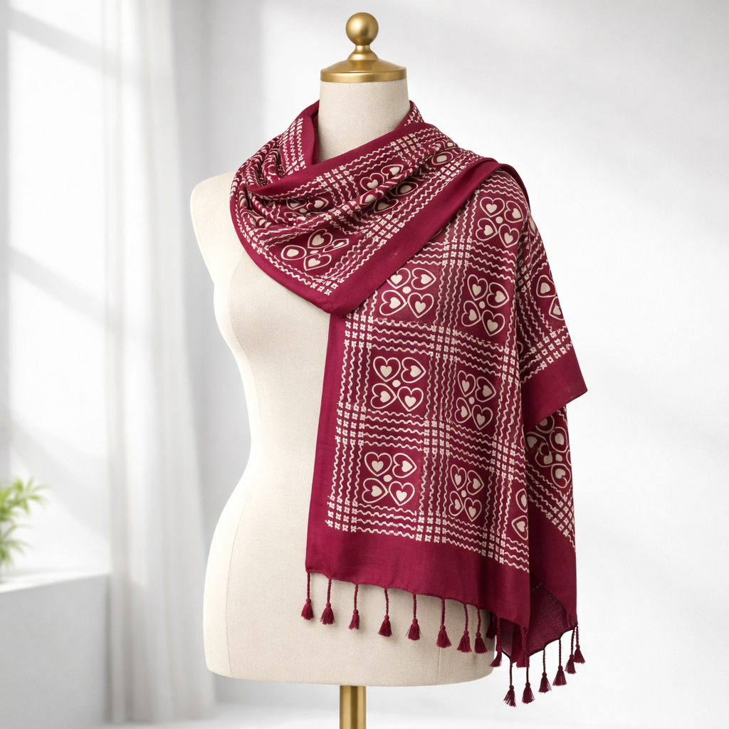 Premium Heart Checkered Pattern Satin Scarf for Women | Soft Lightweight Fashion Wrap