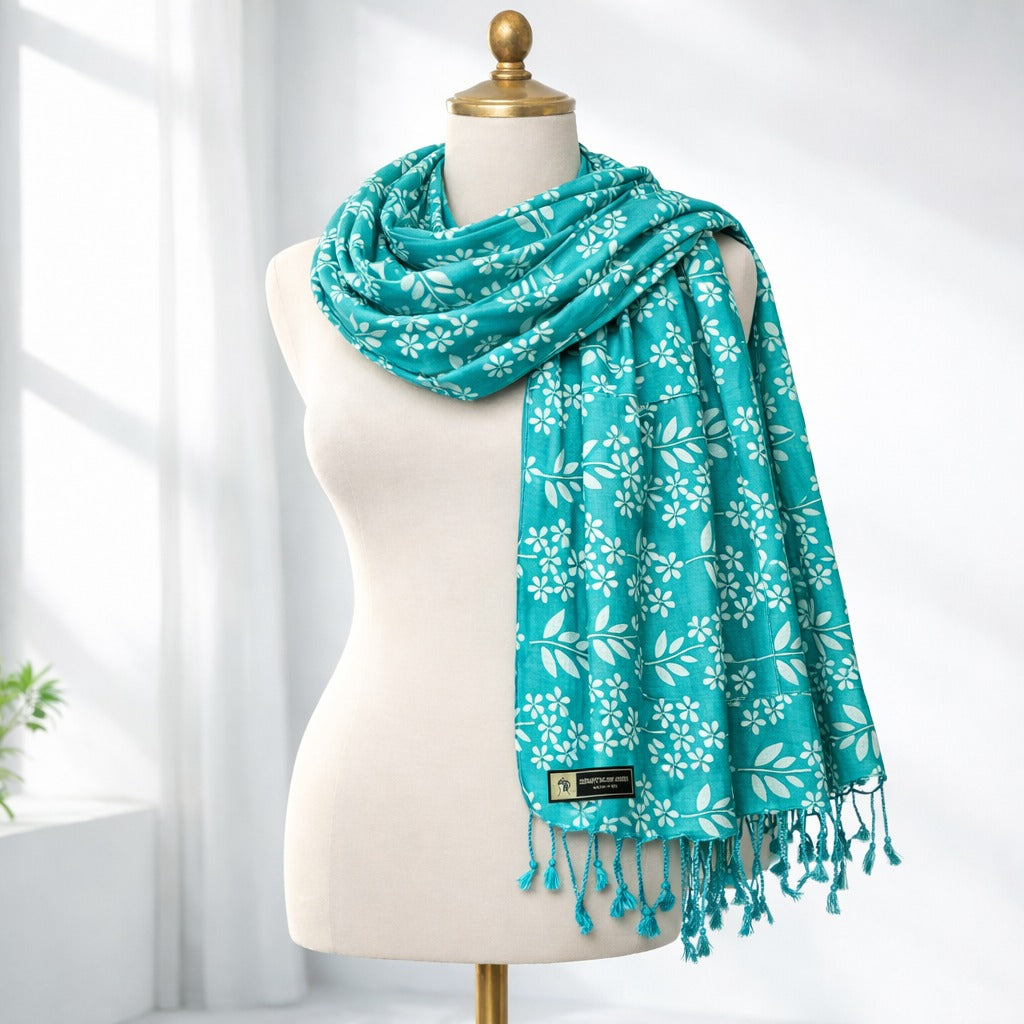 Floral Printed Soft Cotton Scarf for Women | Lightweight Stylish Stole with Tassels