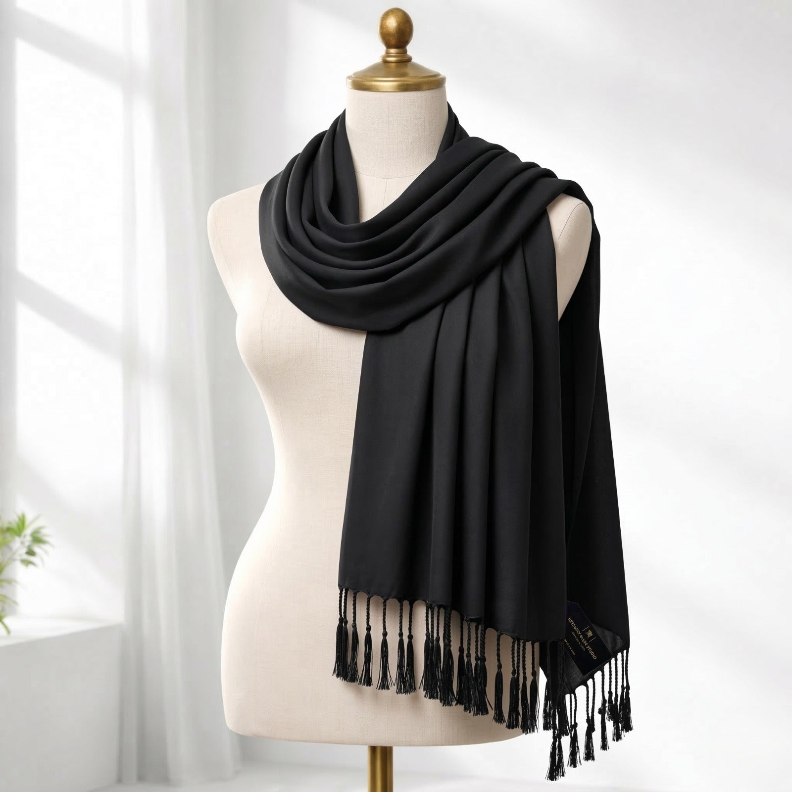 Luxury Solid Satin Silk Scarf for Women | Elegant Soft Designer Stole with Tassels
