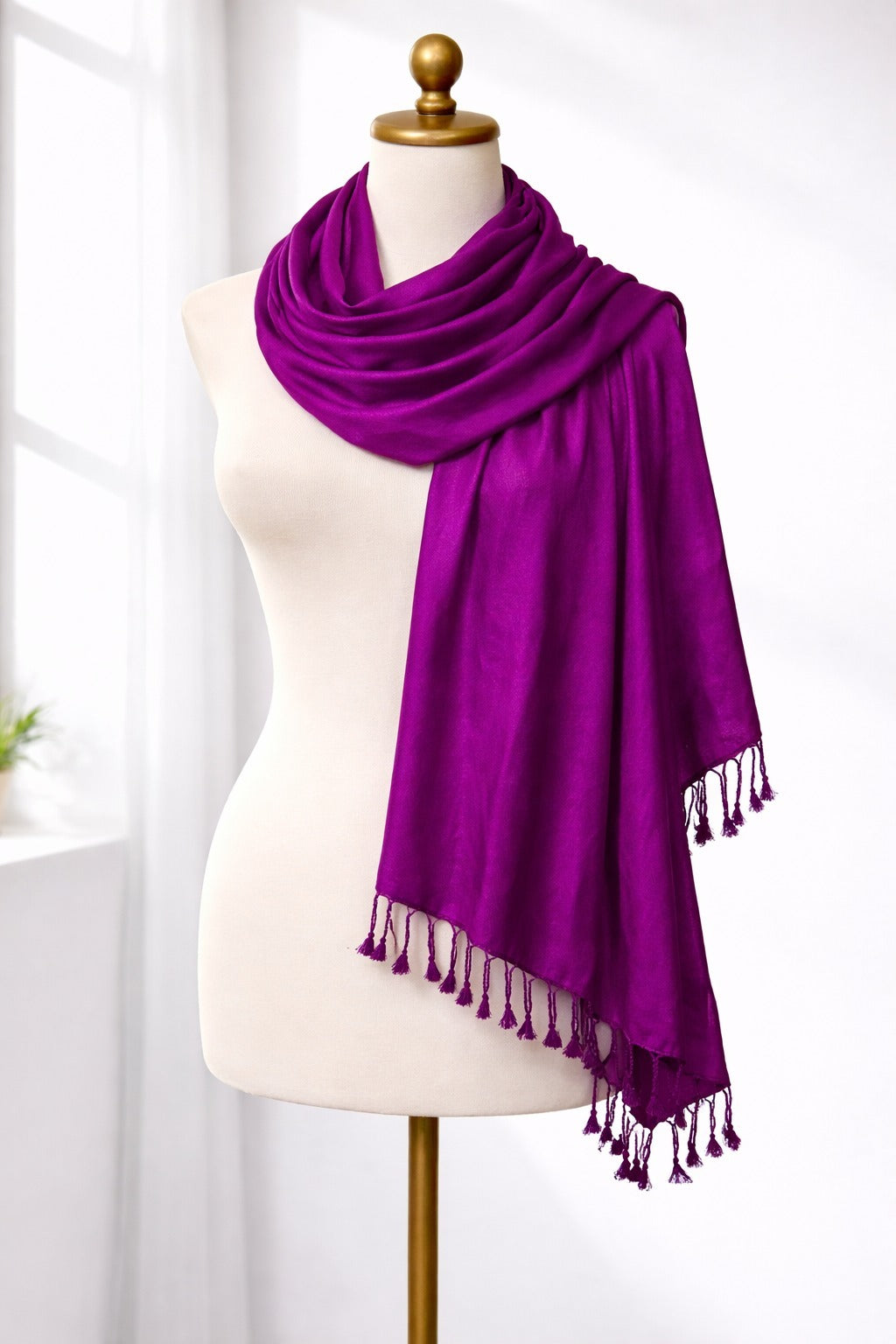 Luxury Solid Satin Silk Scarf for Women | Elegant Soft Designer Stole with Tassels