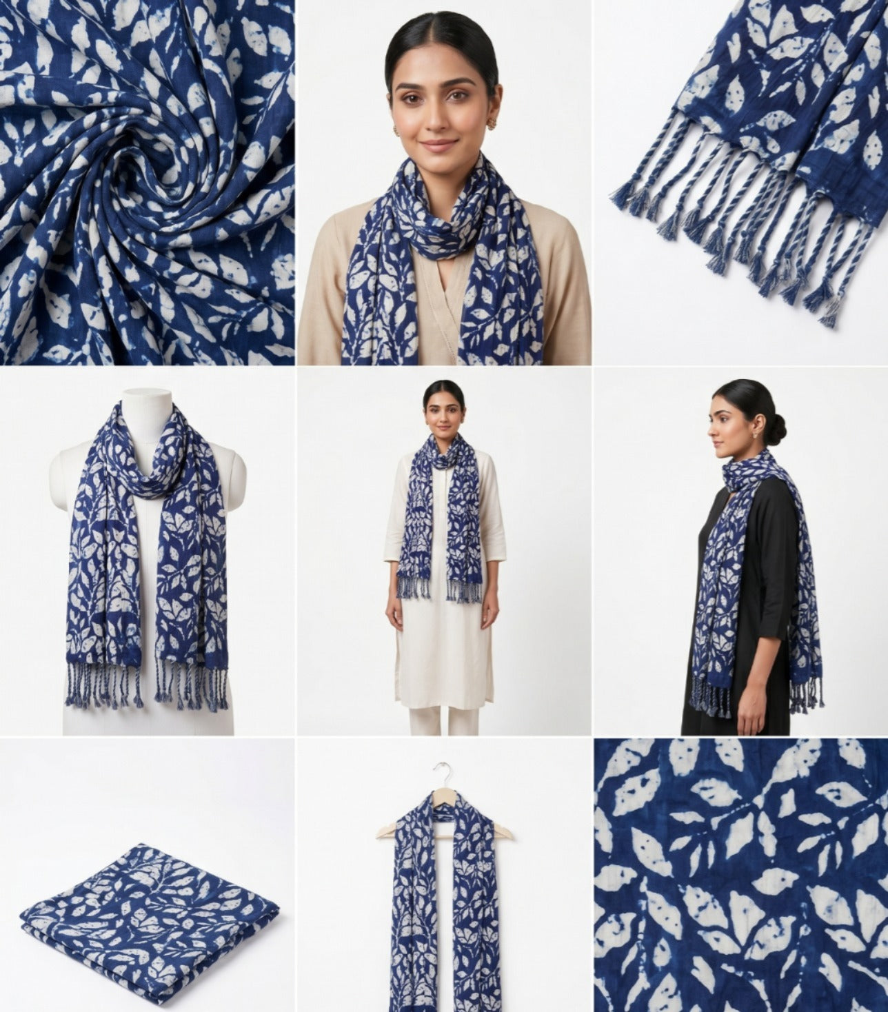 Elegant Indigo Floral Printed Scarf for Women | Soft Lightweight Premium Dupatta