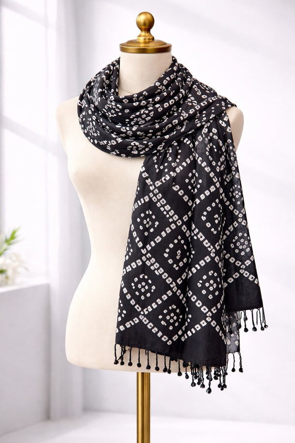 Premium Black & White Printed Scarf for Women | Soft Lightweight Stylish Wrap