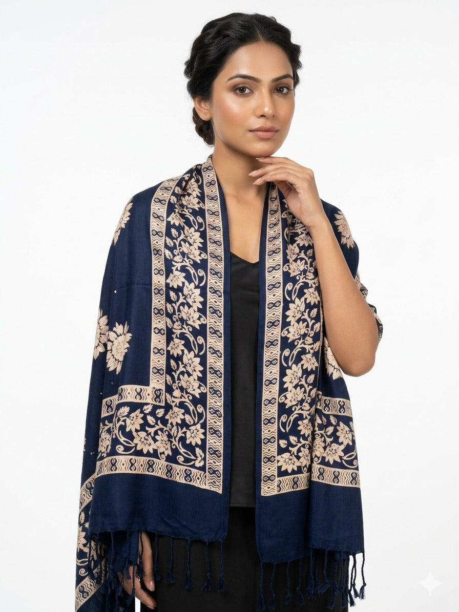 Premium Ethnic Floral Border Scarf for Women | Soft Elegant Designer Wrap