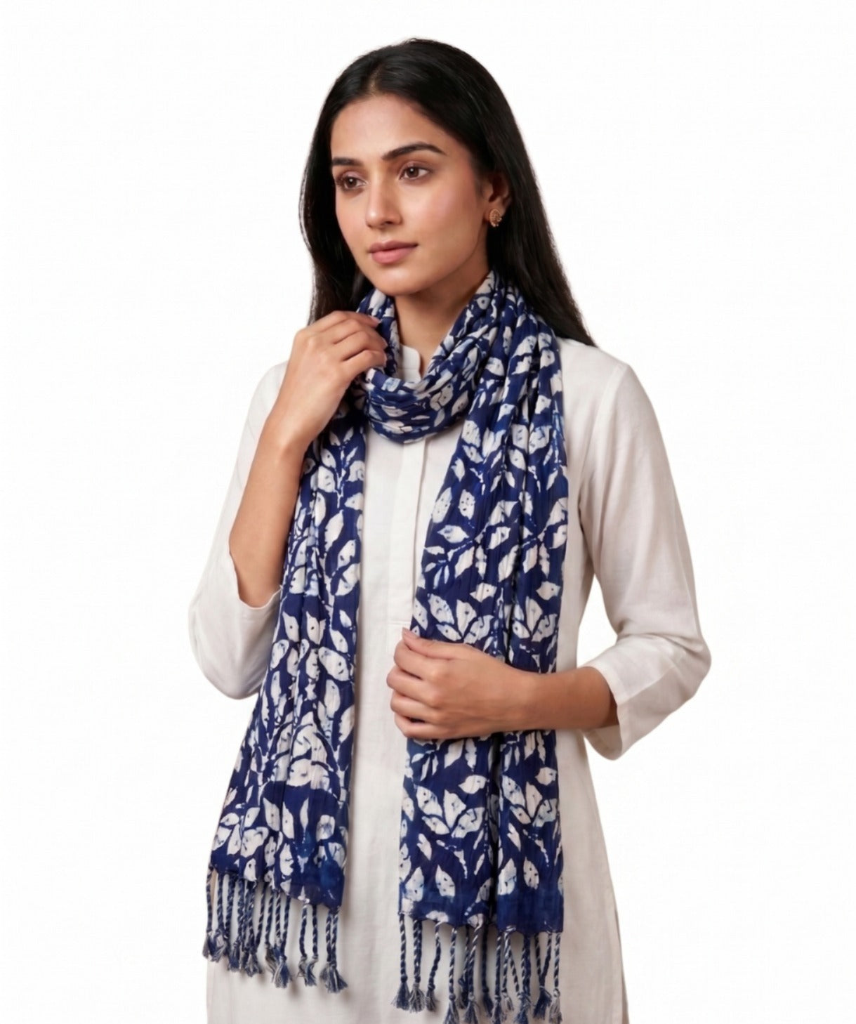 Elegant Indigo Floral Printed Scarf for Women | Soft Lightweight Premium Dupatta