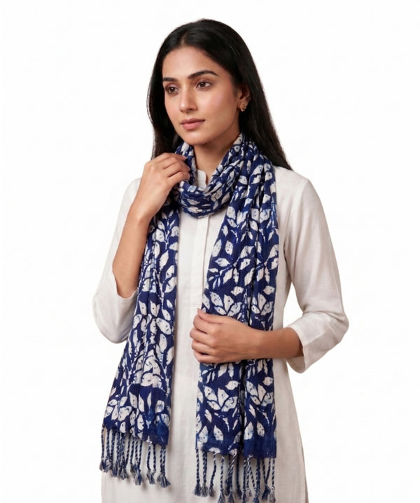 Elegant Indigo Floral Printed Scarf for Women | Soft Lightweight Premium Dupatta