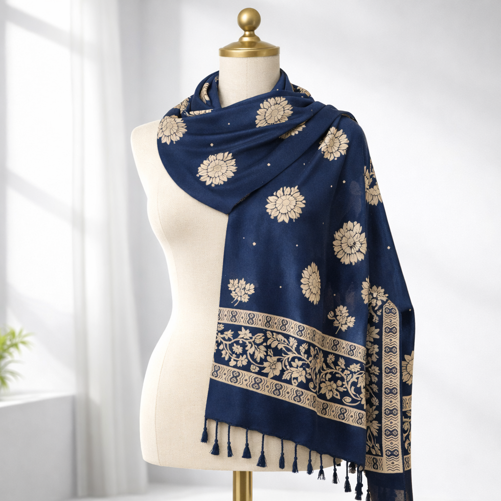 Premium Floral Border Satin Scarf for Women | Soft Lightweight Elegant Fashion Wrap
