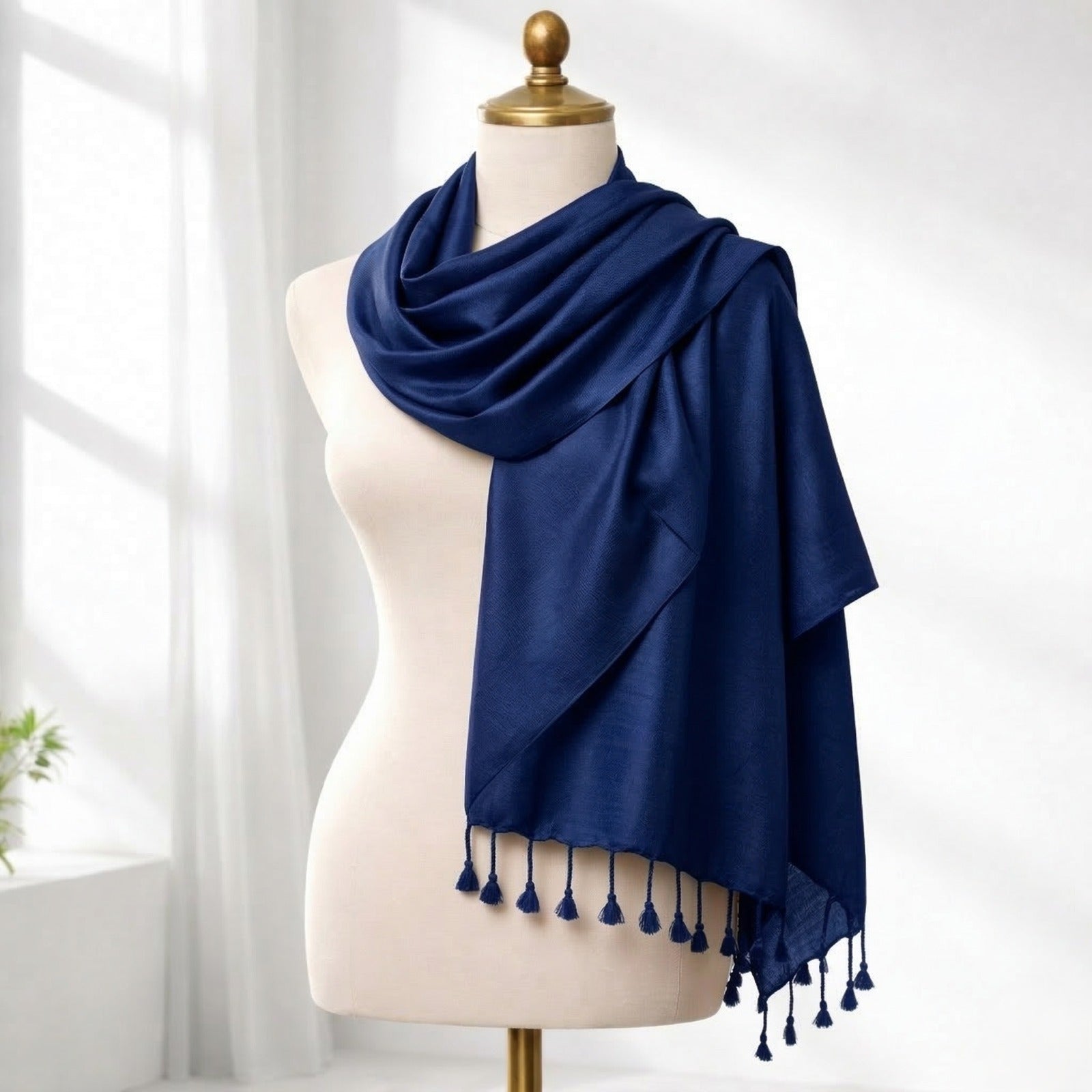 Luxury Solid Satin Silk Scarf for Women | Elegant Soft Designer Stole with Tassels