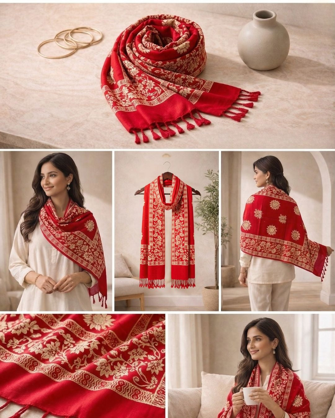 Premium Ethnic Floral Border Scarf for Women | Soft Elegant Designer Wrap