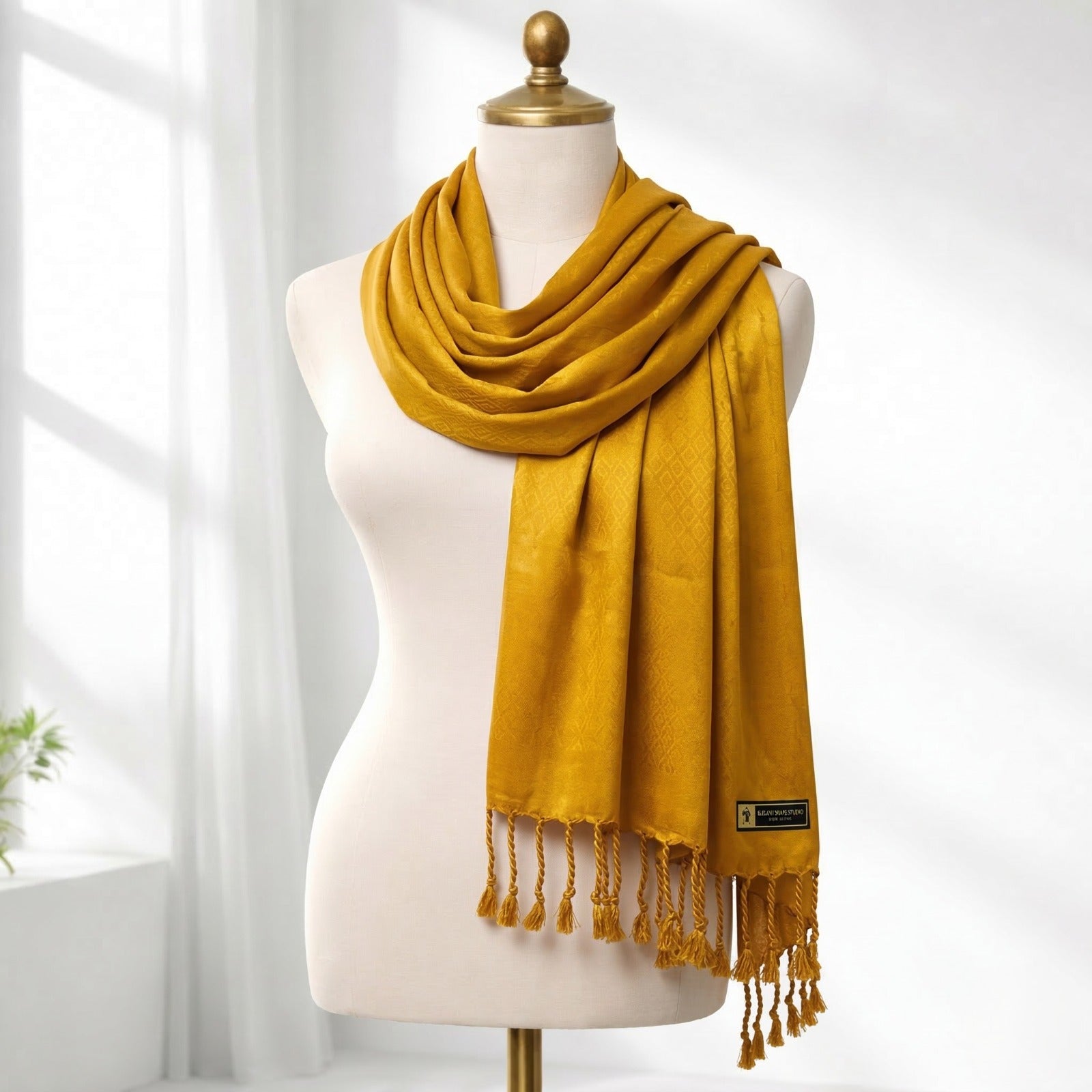Luxury Solid Satin Silk Scarf for Women | Elegant Soft Designer Stole with Tassels