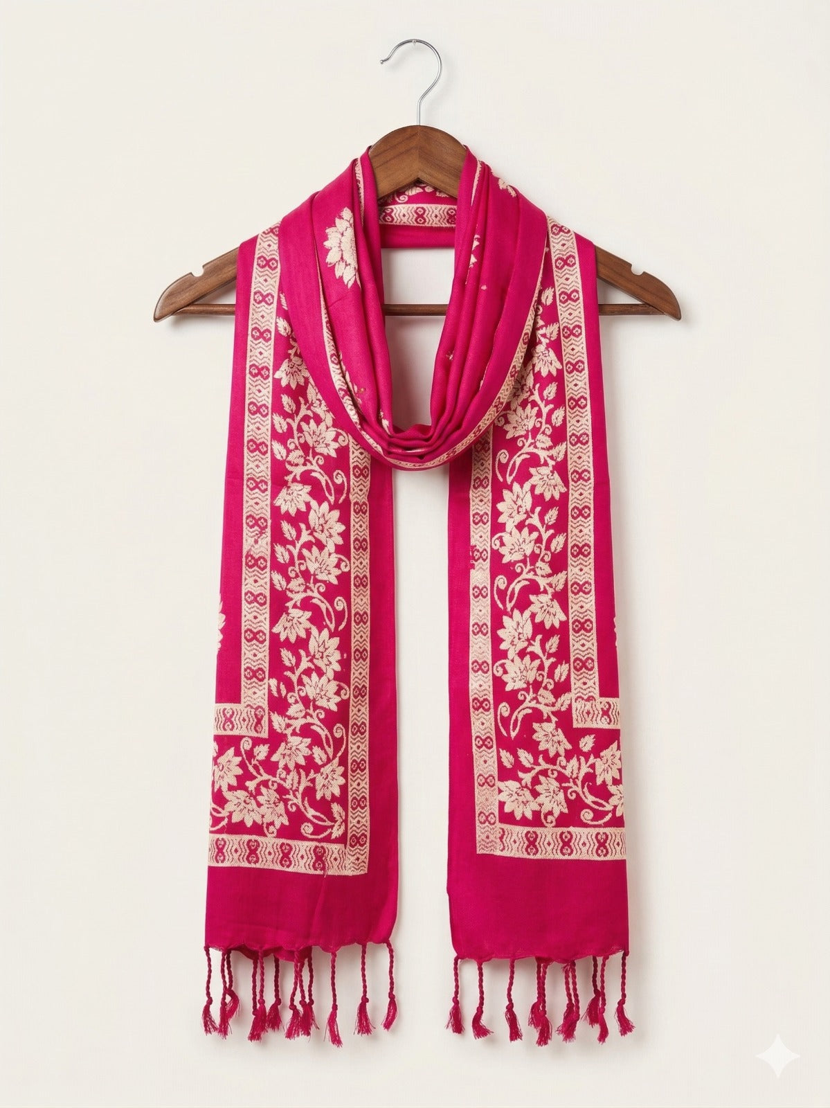 Premium Ethnic Floral Border Scarf for Women | Soft Elegant Designer Wrap