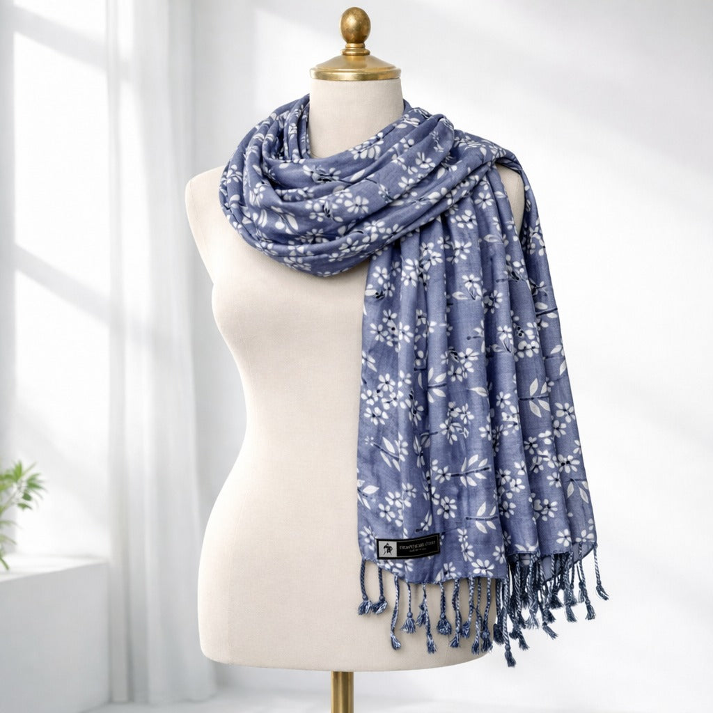 Floral Printed Soft Cotton Scarf for Women | Lightweight Stylish Stole with Tassels
