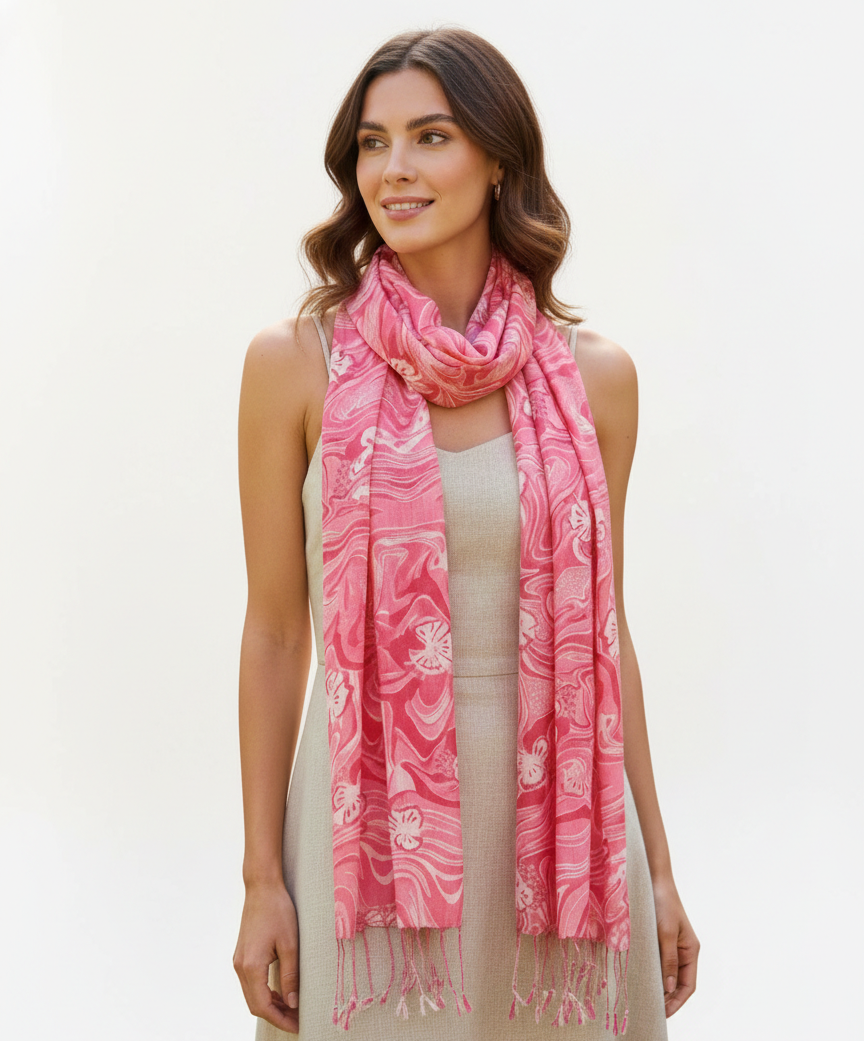 Pink Printed Scarf for Women | Lightweight Stylish Wrap