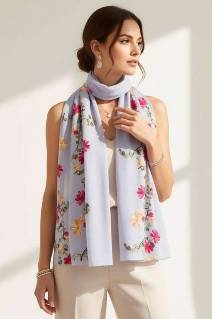 Premium Lilac Floral Print Scarf for Women | Soft Elegant Wrap