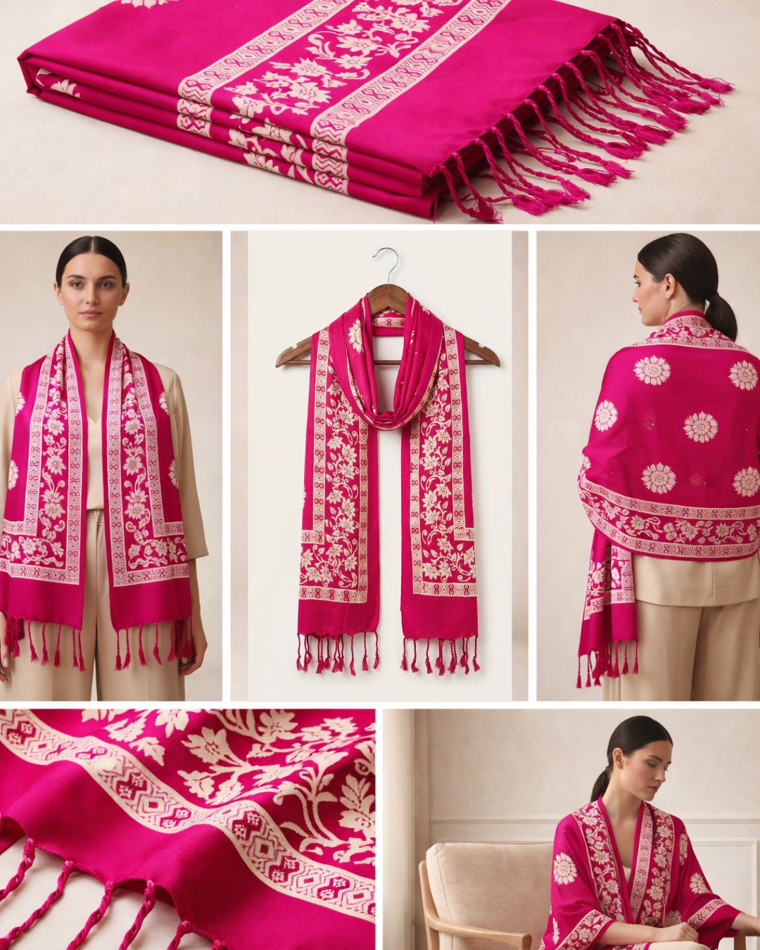 Premium Ethnic Floral Border Scarf for Women | Soft Elegant Designer Wrap