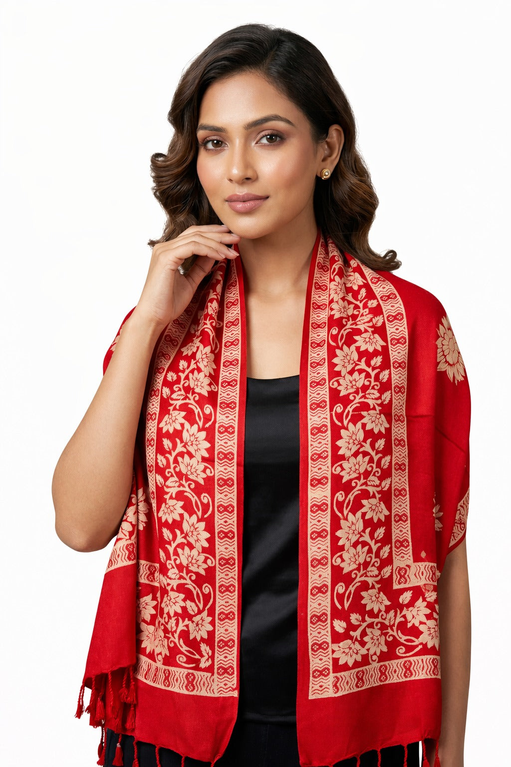 Premium Ethnic Floral Border Scarf for Women | Soft Elegant Designer Wrap