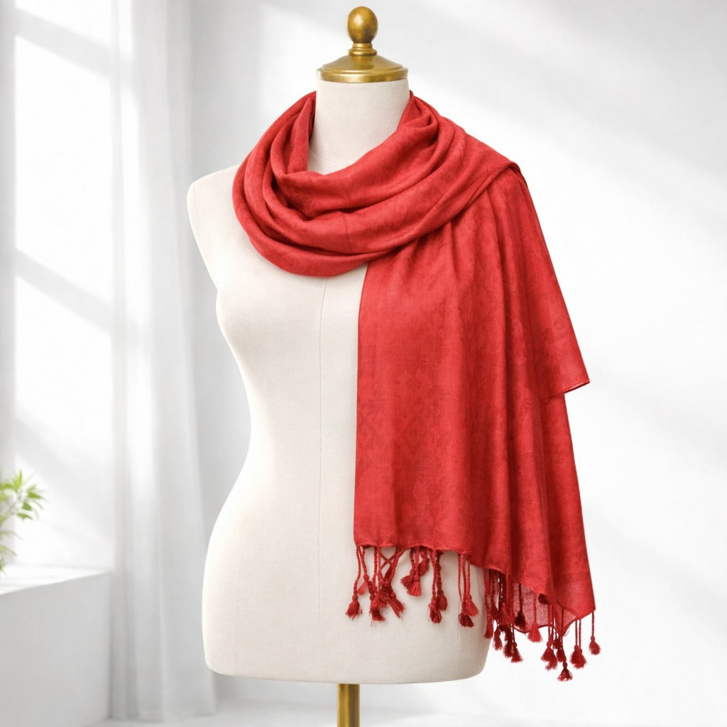 Luxury Solid Satin Silk Scarf for Women | Elegant Soft Designer Stole with Tassels