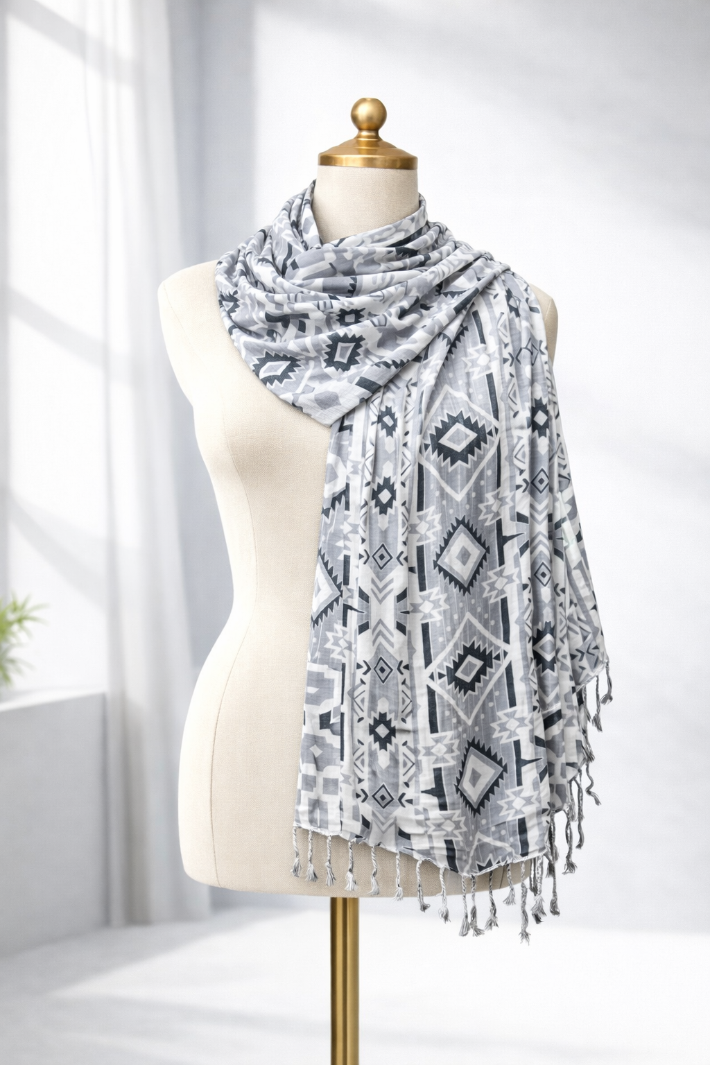 Geometric Pattern Lightweight Satin Scarf for Women | Soft Stylish Fashion Wrap