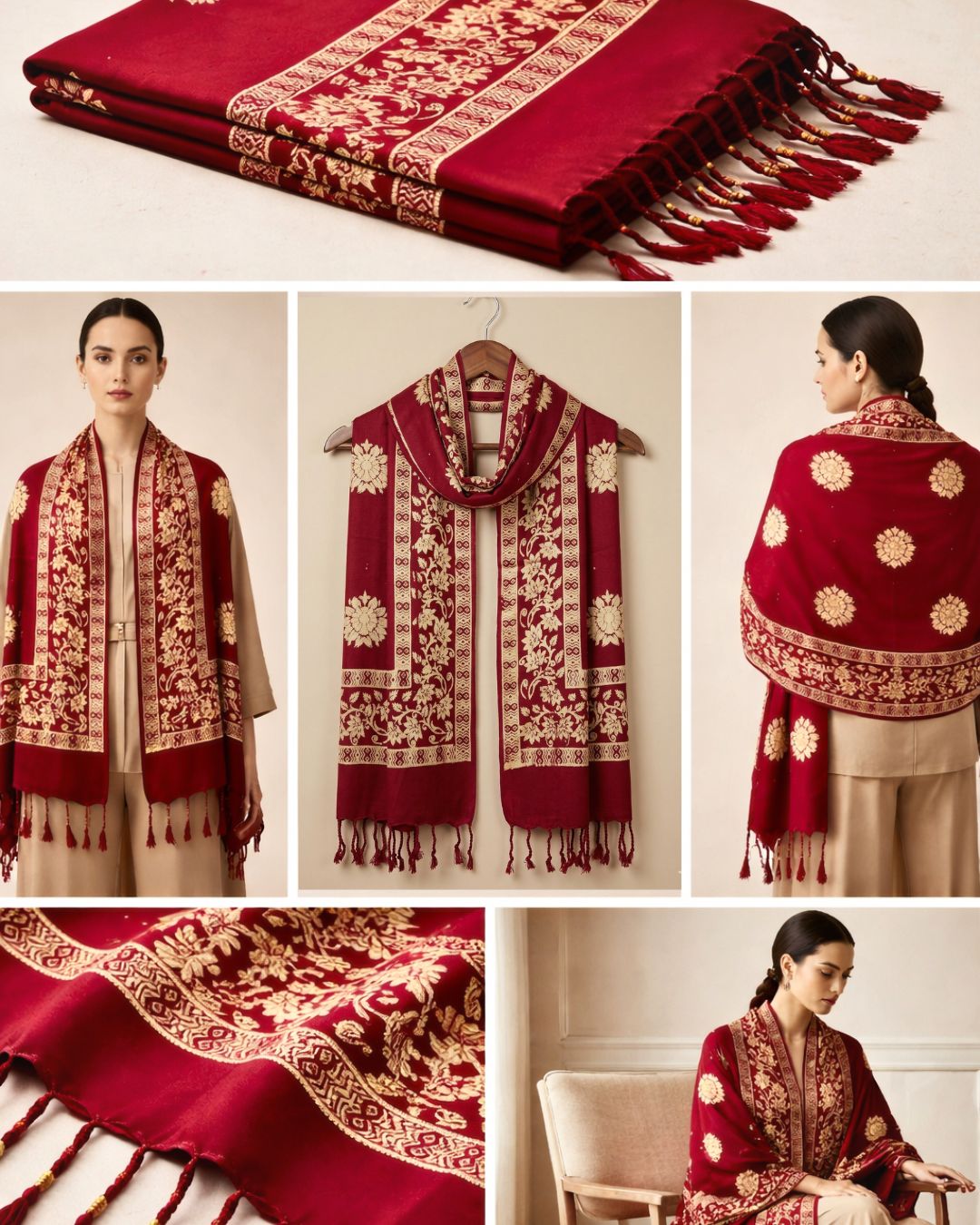 Premium Ethnic Floral Border Scarf for Women | Soft Elegant Designer Wrap