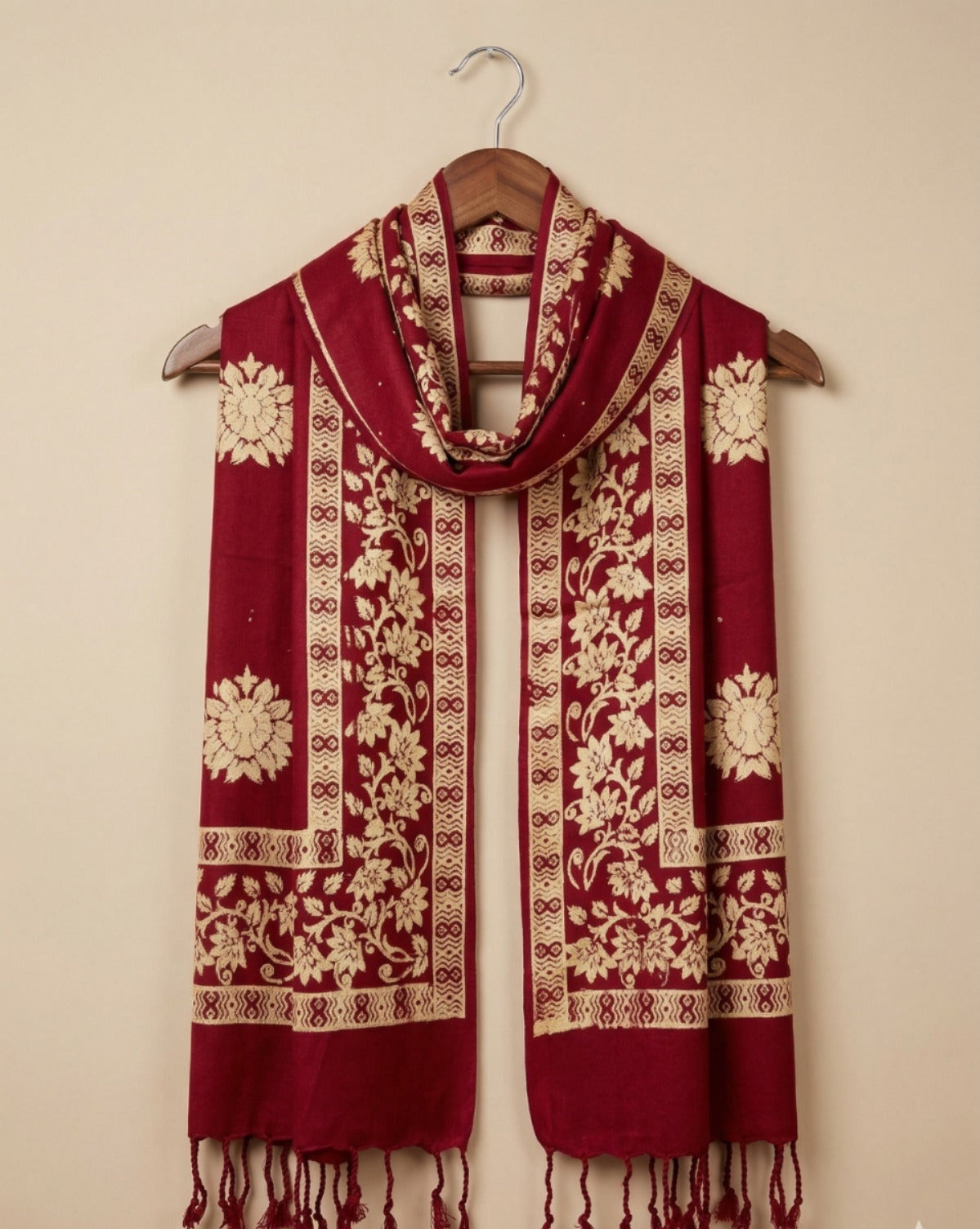 Premium Ethnic Floral Border Scarf for Women | Soft Elegant Designer Wrap