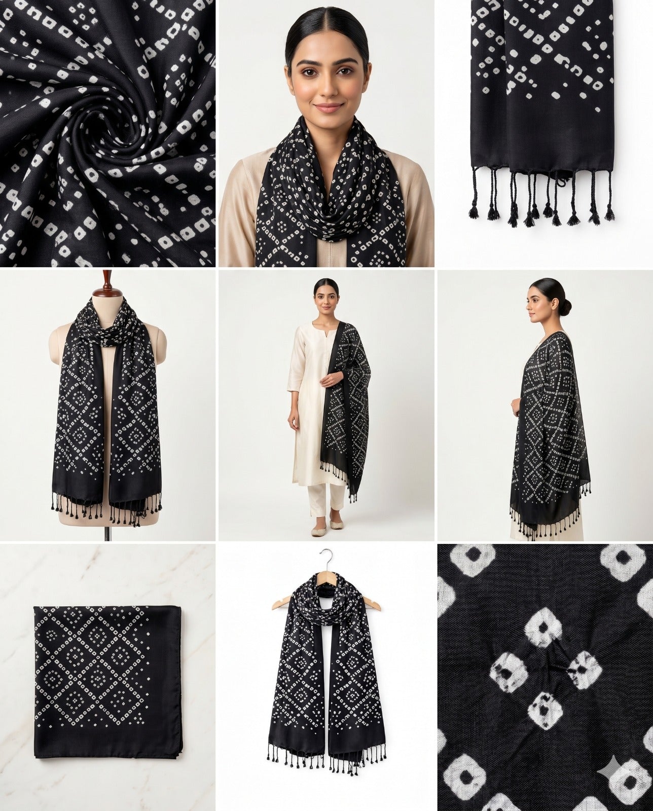 Premium Black & White Printed Scarf for Women | Soft Lightweight Stylish Wrap