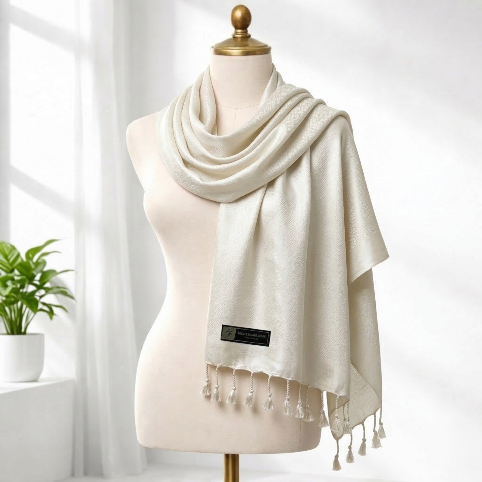 Luxury Solid Satin Silk Scarf for Women | Elegant Soft Designer Stole with Tassels