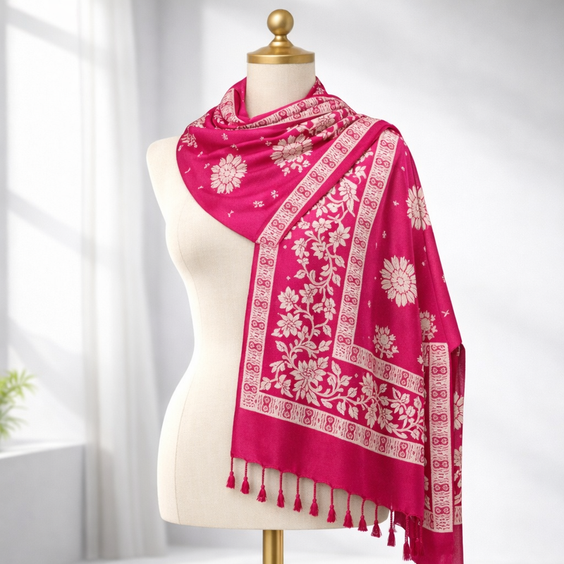 Premium Floral Border Satin Scarf for Women | Soft Lightweight Elegant Fashion Wrap