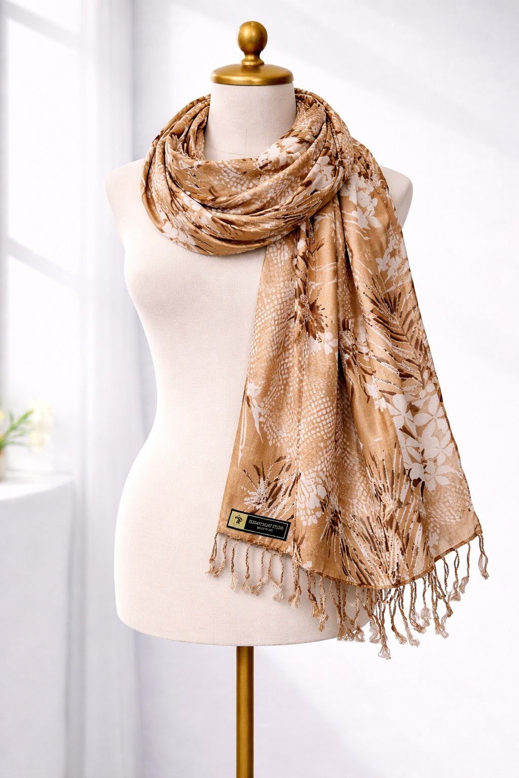 Elegant Floral Print Satin Scarf for Women | Soft Lightweight Fashion Wrap