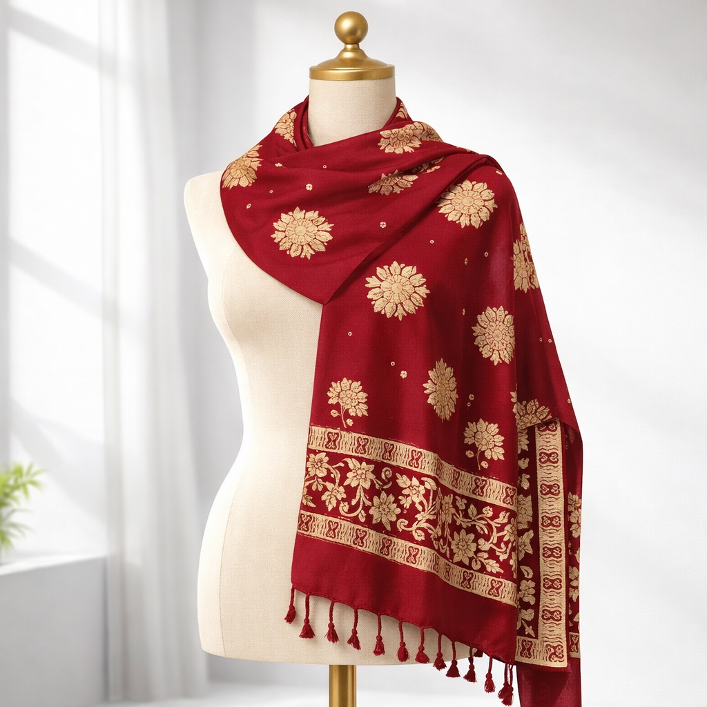 Premium Floral Border Satin Scarf for Women | Soft Lightweight Elegant Fashion Wrap